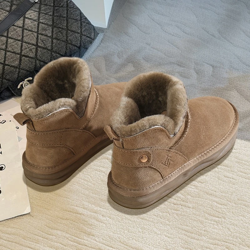 雪地靴女短靴子2023冬季新款皮毛一体加绒加厚保暖东北面包大棉鞋