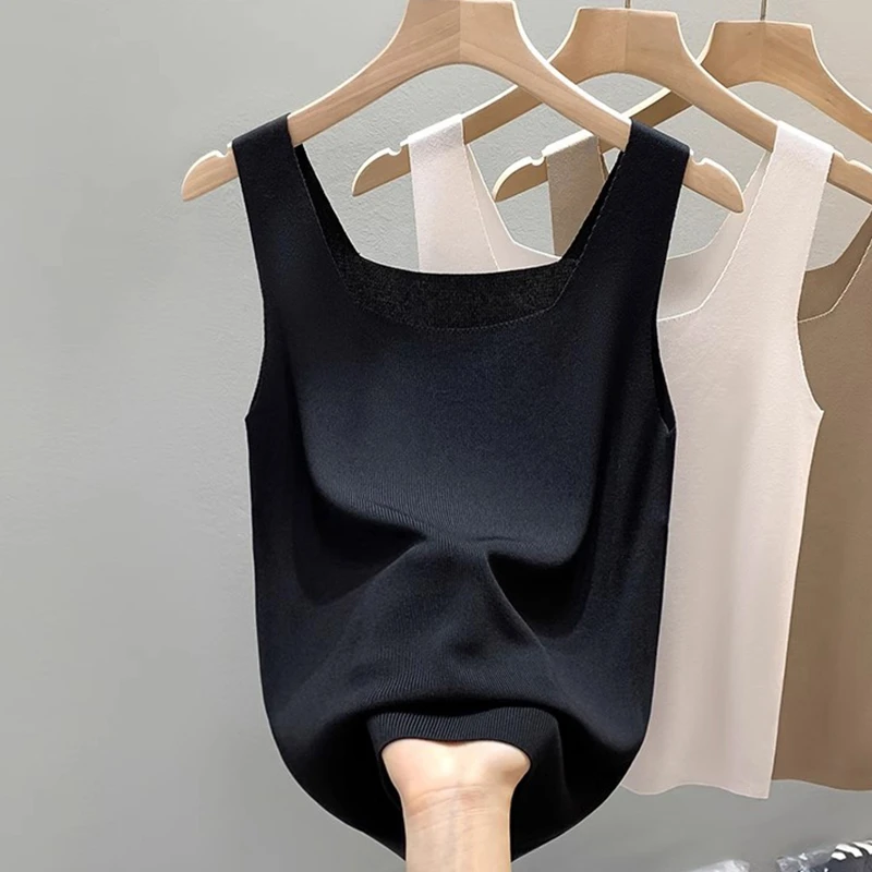 冰丝吊带背心女内搭遮副乳外穿气质工字方领上衣无袖针织打底衫夏