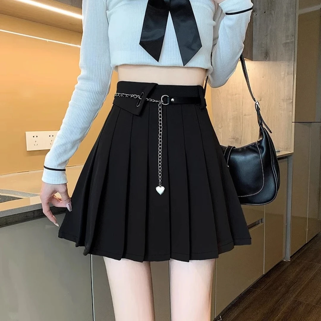 灰色小个子2023新款设计感链条装饰百褶裙女款爆款2025新款