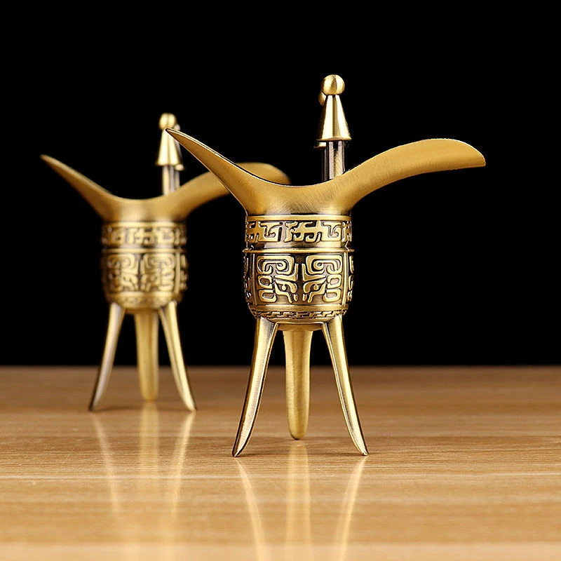 可饮用酒爵杯仿古青铜器皿酒具三爵商务礼品白酒盅摆件