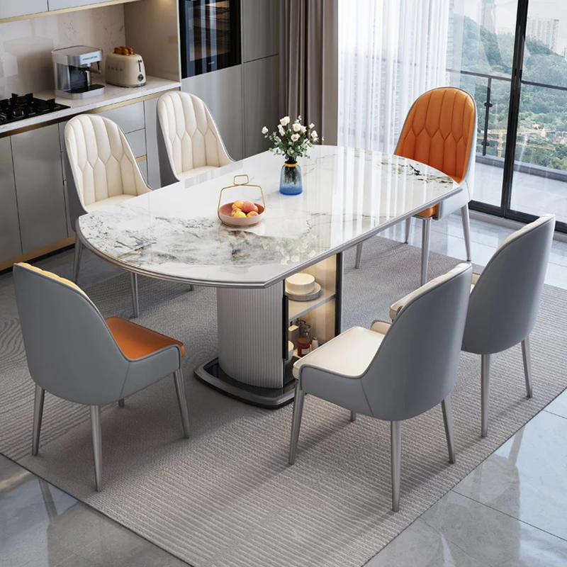 岩板餐桌现代简约轻奢伸缩折叠桌子吃饭两用小户型可变圆形饭桌子