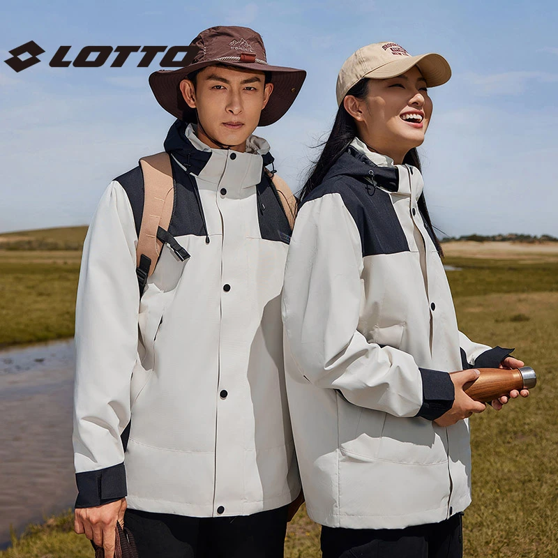 LOTTO/乐途户外拼色三合一冲锋衣时尚保暖抓绒运动探险两穿外套男
