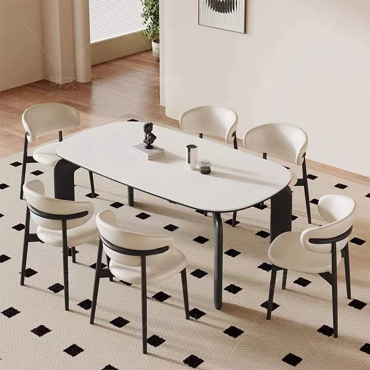 将末实木岩板餐桌大象腿北欧家用白蜡木现代简约餐厅长方形饭桌椅