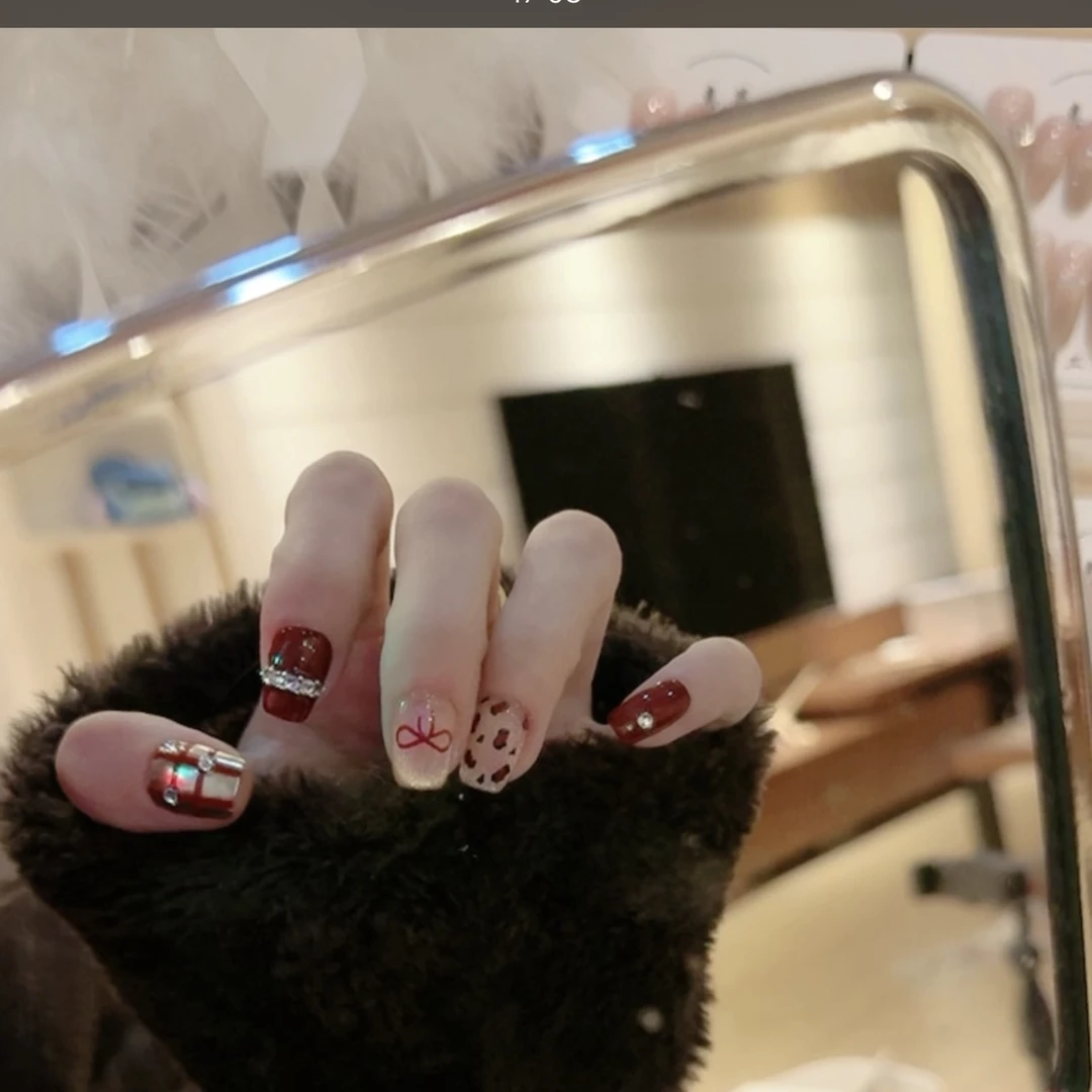 【提拉米苏】红色豹纹猫眼短甲可拆卸穿戴甲