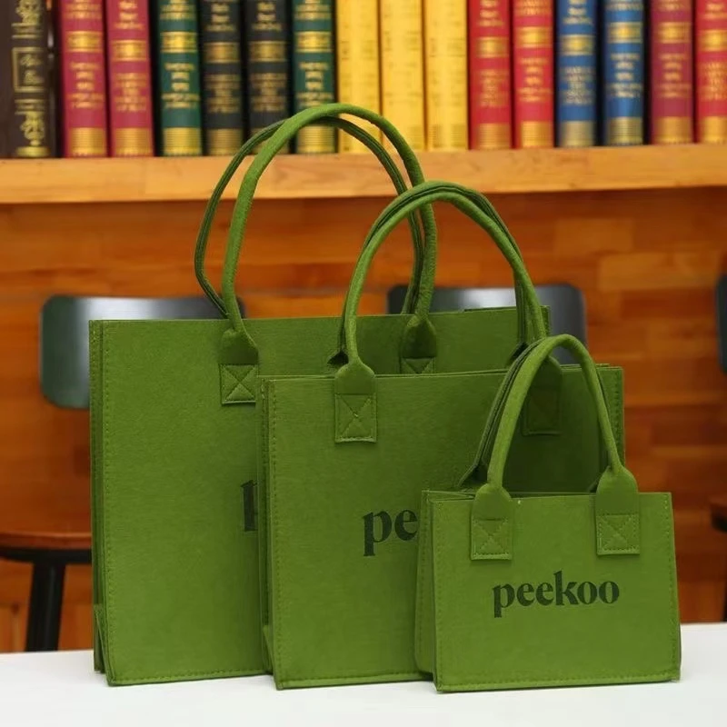 peekoo网红毛毡包百搭单肩托特包新款毛毡手提袋时尚手拎包手提包