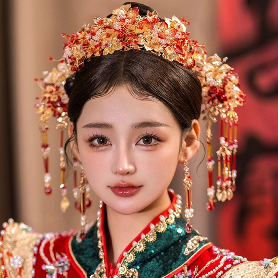 GZ842秀禾头饰百搭红金色新款中式结婚头饰简约减龄秀禾服配饰