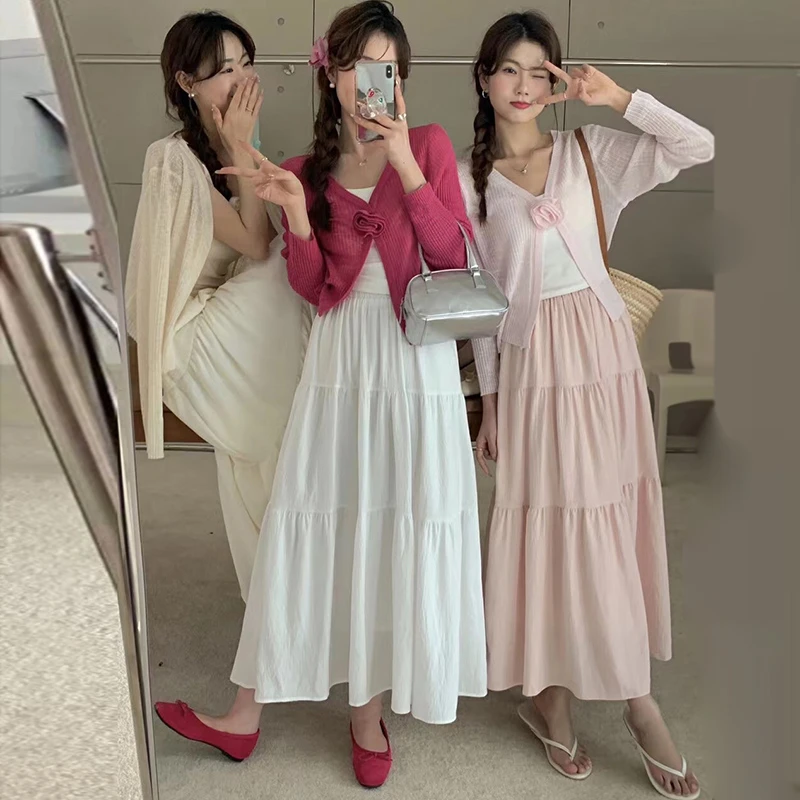 温柔风粉色半身裙女夏季2024新款甜美减龄收腰显瘦垂坠感a字长裙