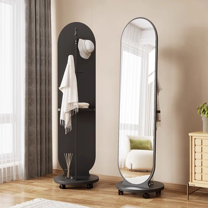 家用可旋转穿衣镜全身镜落地镜挂衣架一体卧室可移动立衣帽架镜子