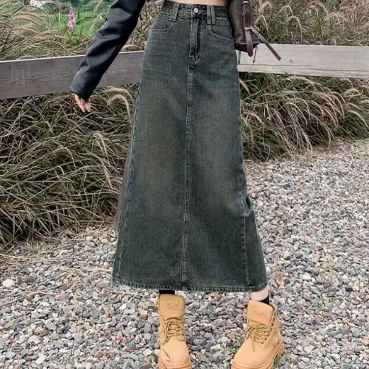 过款链接复古中长款牛仔裙女春夏2024（默认瑕疵02）