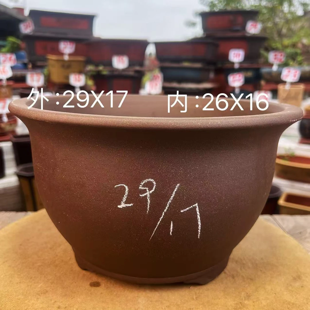 1紫砂大口三角金钟鲜花绿植花卉盆景老桩造型花盆（工厂直发）