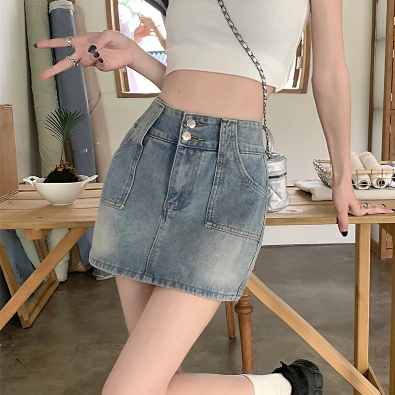 辣妹牛仔半身裙裤女2025夏季新款防走光a字包臀短裙高腰显瘦裙子