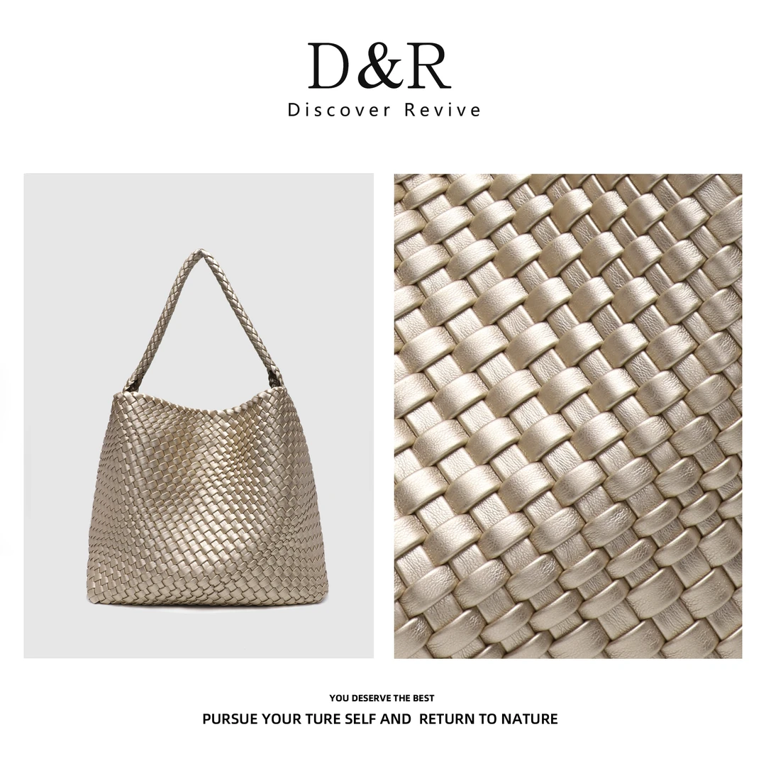Discover Revive时尚百搭手工编织单肩腋下托特包E433-香槟金
