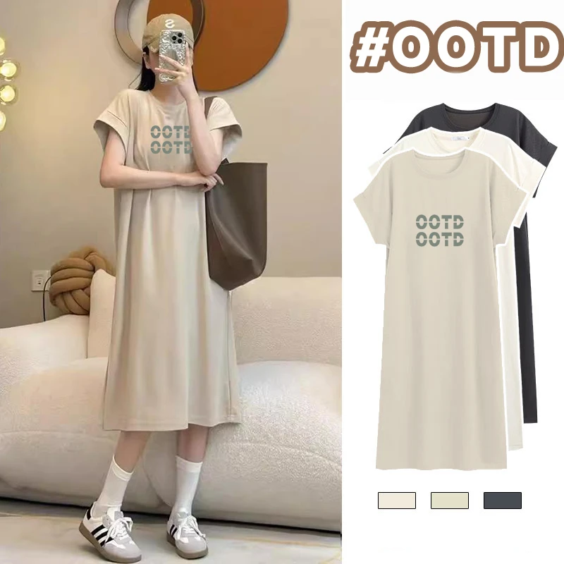 孕妇夏装连衣裙孕妈妈2025新款时尚短袖宽松长款过膝孕妇裙子夏季