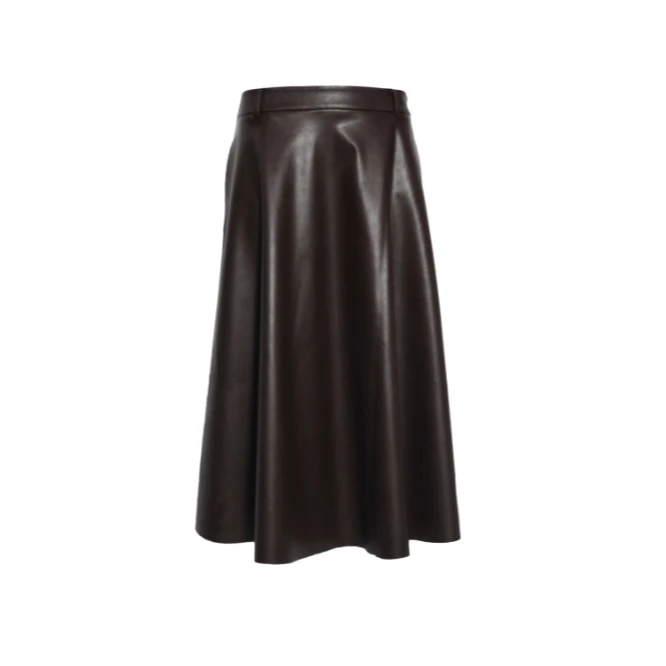 【曼德诗】黑色半身裙女中长款高腰PU皮裙秋季2023新款A字裙伞裙