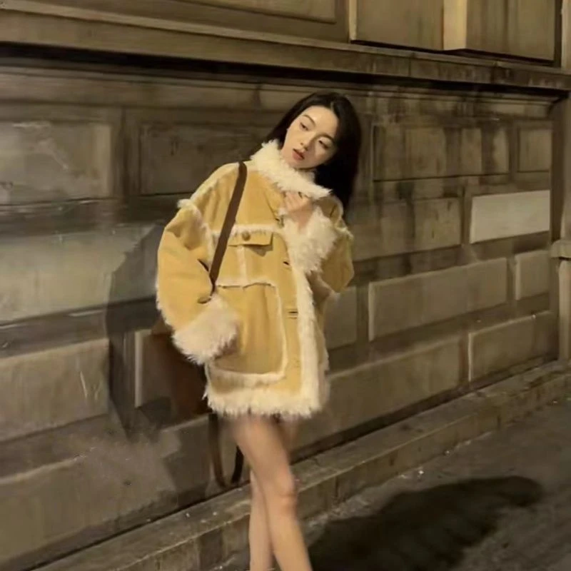 双面双穿小香时尚外套毛绒外套2023年秋冬复古厚宽松慵懒小众开衫