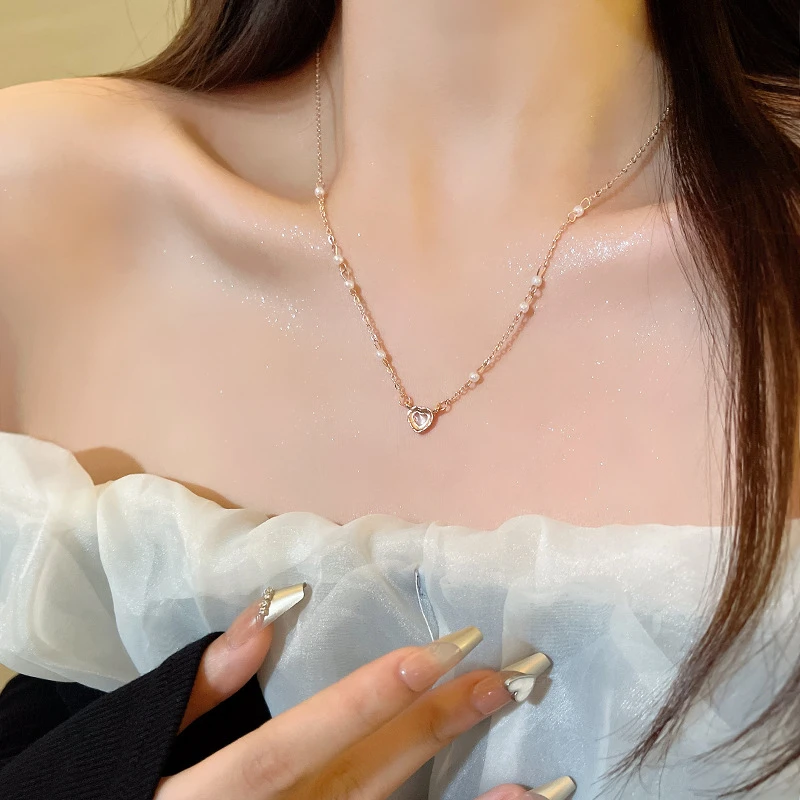 日韩风甜美小珠珠爱心项链女ins小众设计高级感