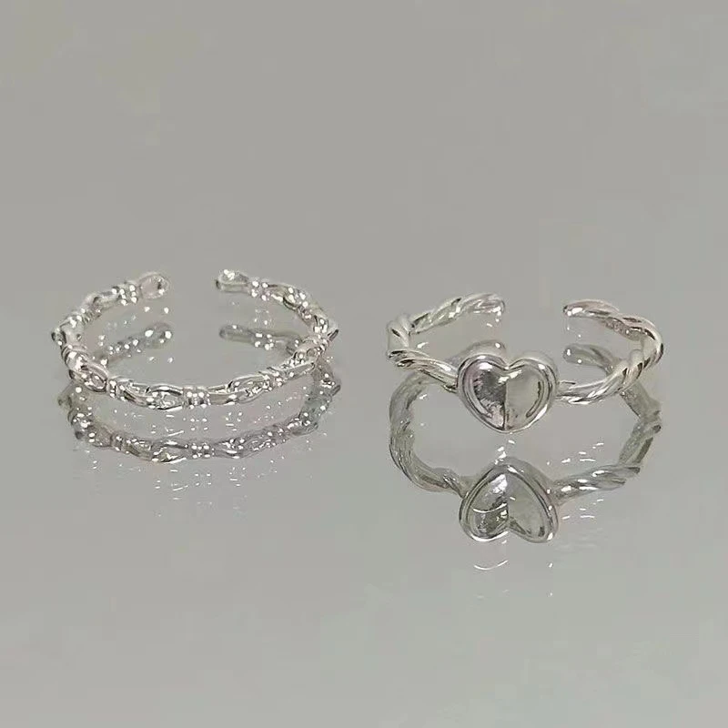 极简ins银色女款戒指设计小众甜心扭纹编织戒指爱心戒指