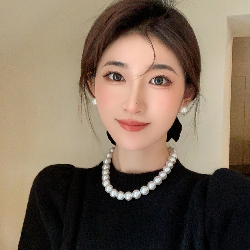 经典百搭贝珠项链精致正圆高光锁骨链高端大气毛衣链