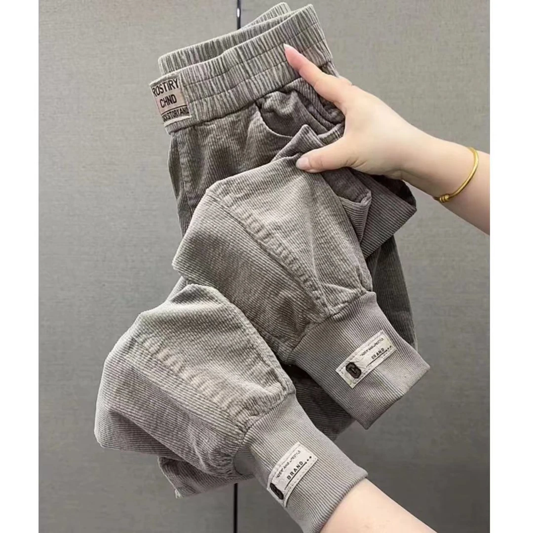 灯芯绒加厚秋冬款2024年欧货高腰哈伦裤宽松显瘦束脚裤条绒萝卜裤