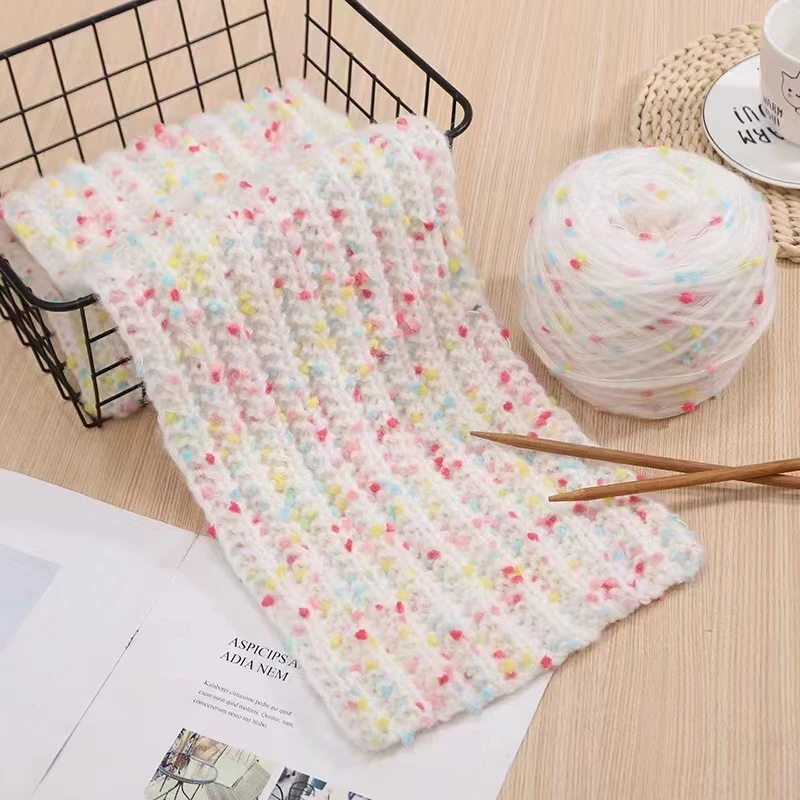 彩虹糖毛线织围巾材料包手工diy编织彩虹豆豆围巾线送女友闺蜜