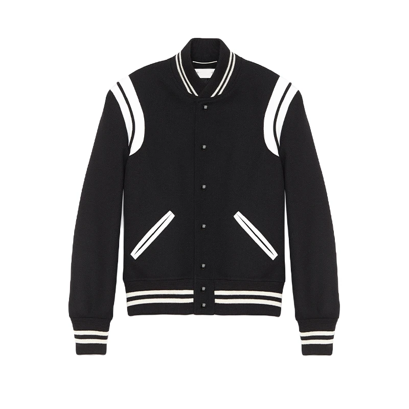 S家泰迪羊毛棒球服情侣男女同款羊毛呢羊皮拼接夹克短款拼色外套