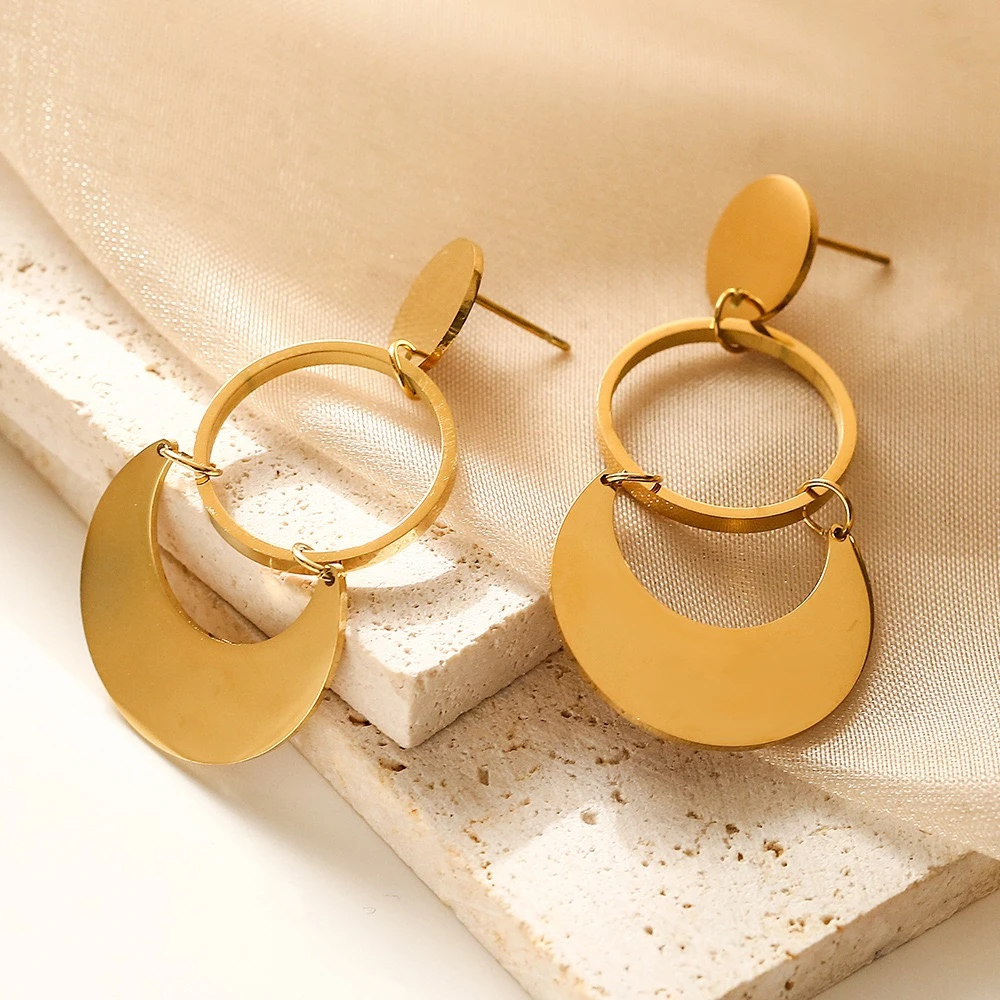 钛钢耳饰 【B115】欧美风圈圈气质耳环饰品时尚轻奢金色耳圈