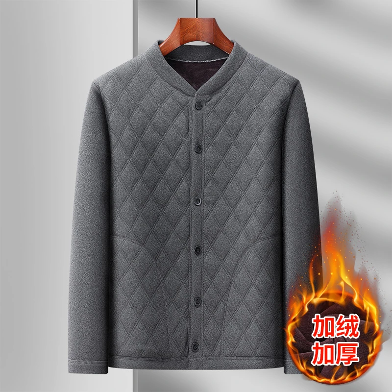 爸爸装秋冬季中老年棉衣男士加绒加厚保暖小棉袄内穿老人爷爷外套