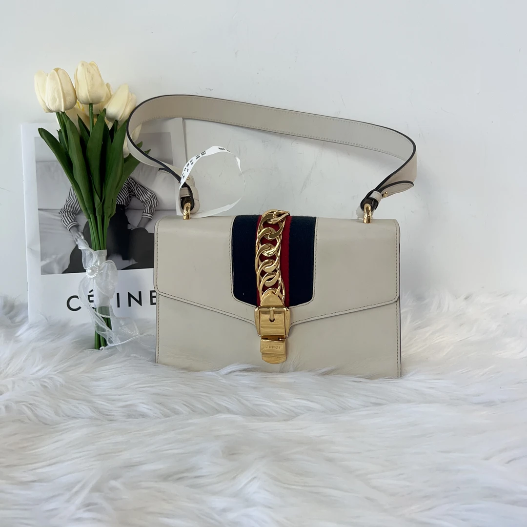 95新 GUCCI/古驰 古驰B0729白色塞尔维亚中号单肩包