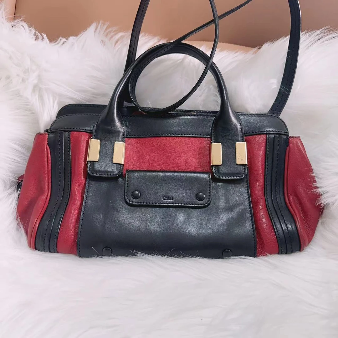 95新 Chloe/蔻依 蔻驰 百搭款红黑拼色单肩包
