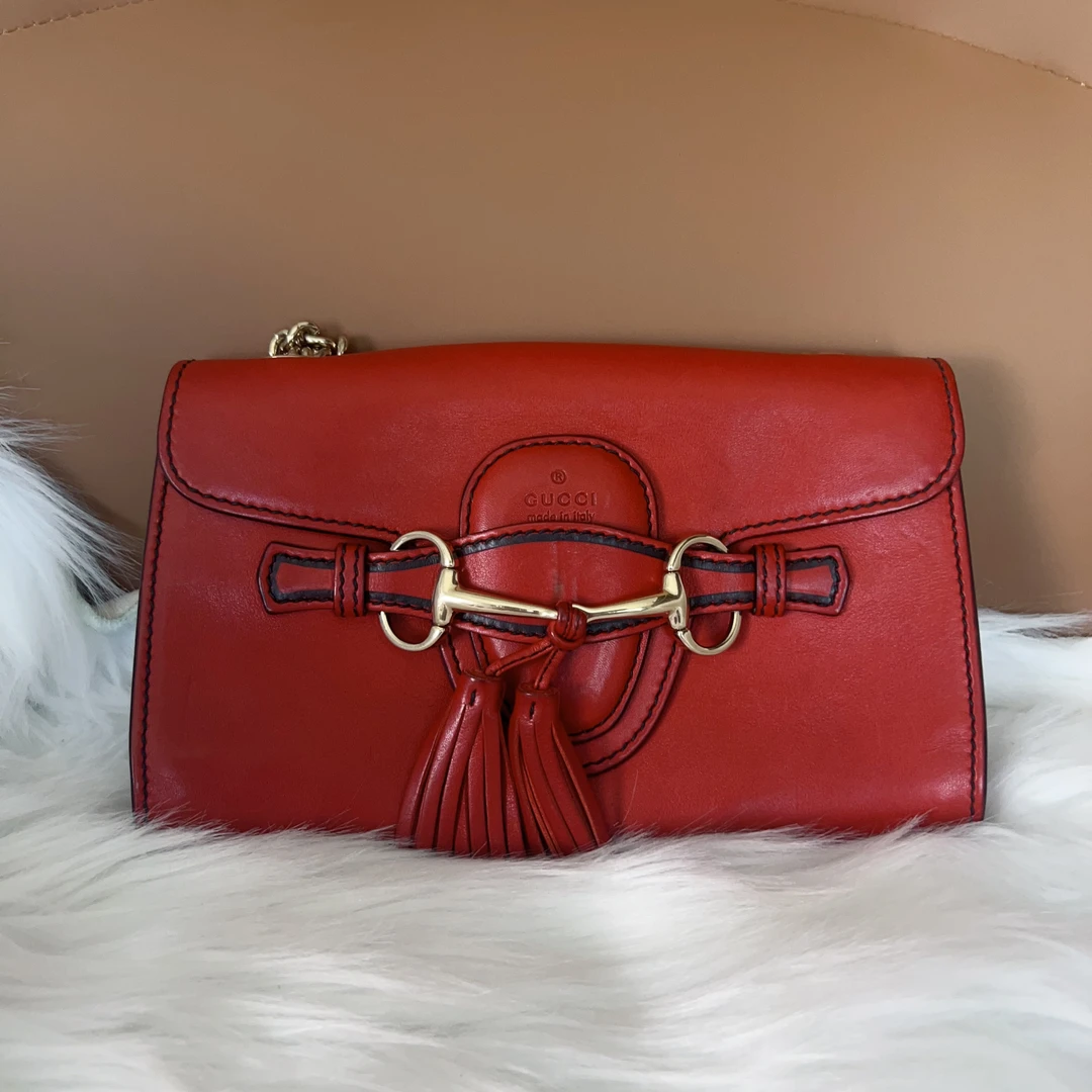 95新 GUCCI/古驰 古驰红色马蹄扣时尚单肩包