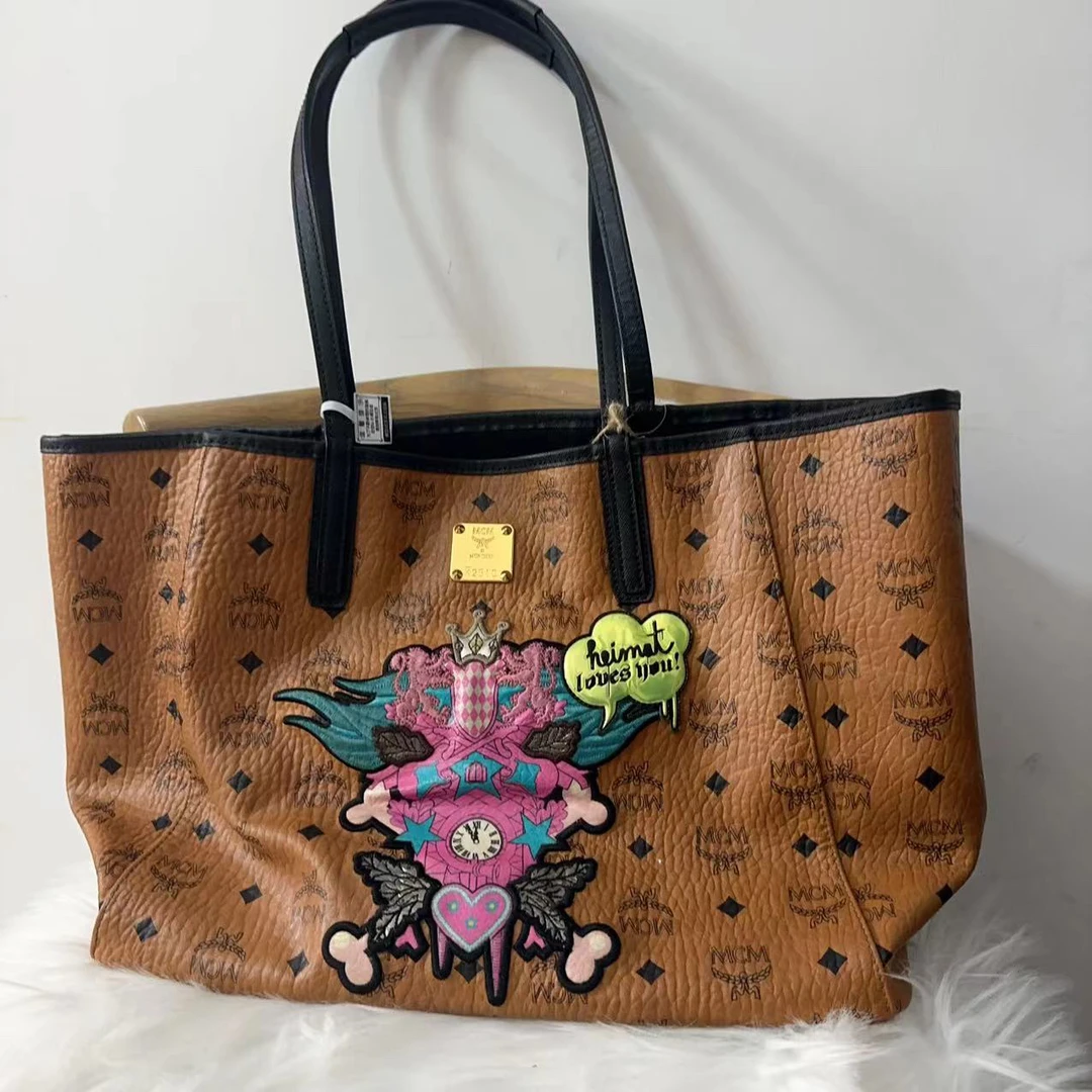 95新 MCM mcm 百搭款干邑色托特单肩包