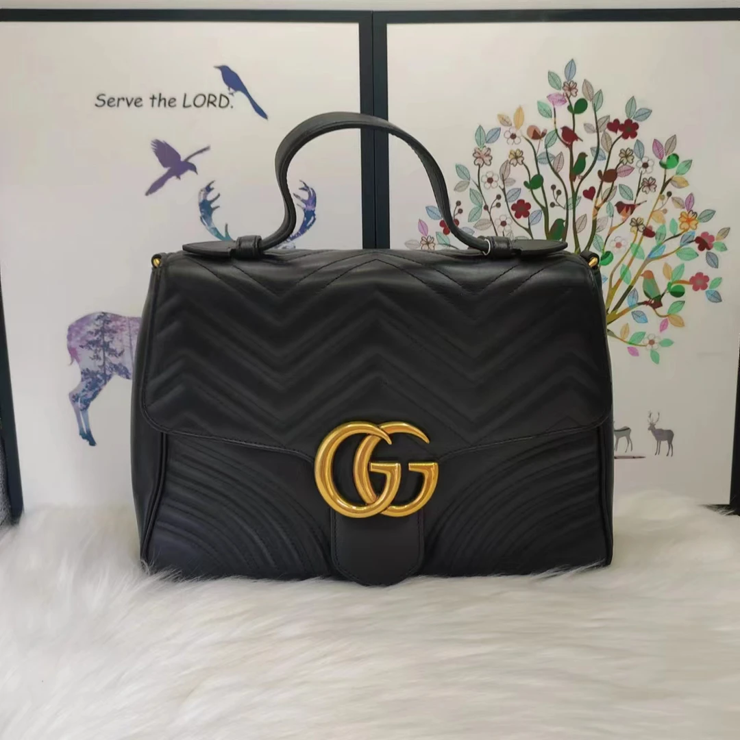 95新 GUCCI/古驰 古驰 百搭款黑色马蒙手提包-