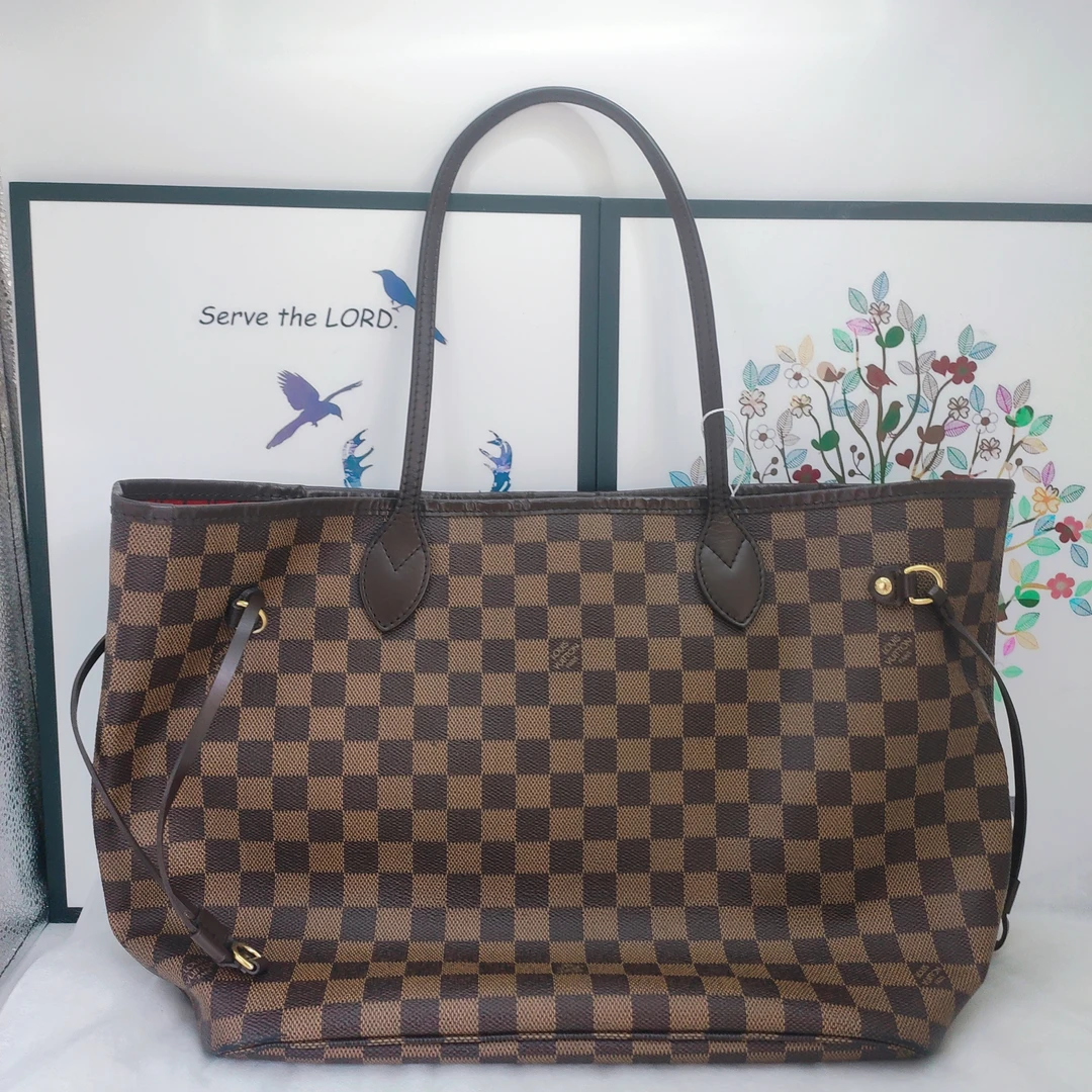 95新 LouisVuitton/路易威登 路易威登 时尚百搭棕棋盘格nf大号