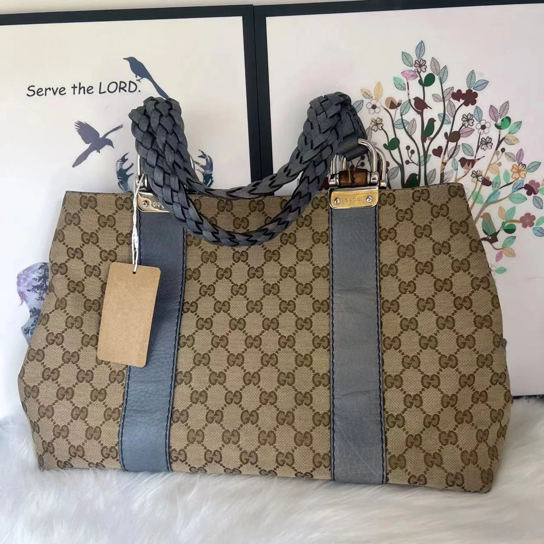 95新 GUCCI/古驰 古驰 百搭款老花拼蓝色托特A0295-