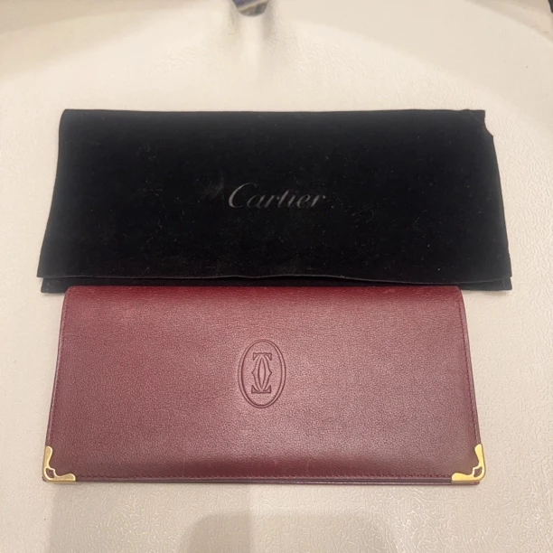 95新 Cartier/卡地亚 卡地亚 酒红色钱包-