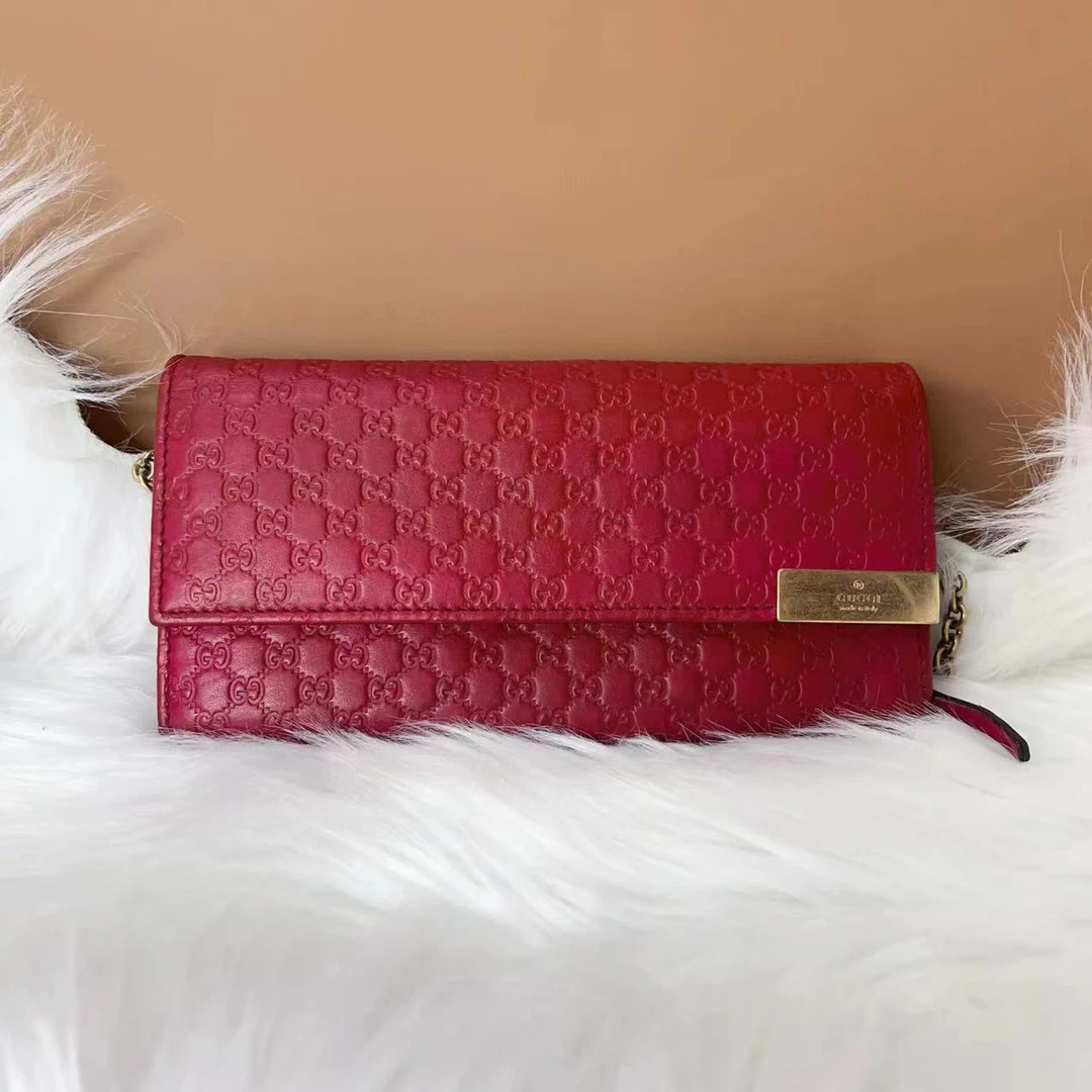 95新 GUCCI/古驰 古驰 百搭款红色满log钱包