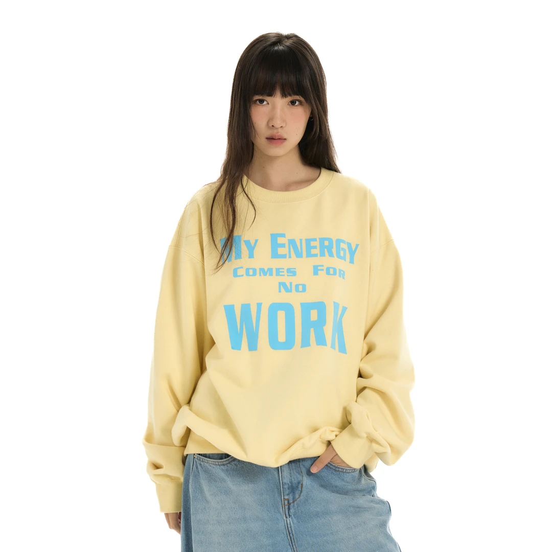 Archivum 复古no work印花标语字母基础百搭圆领恒温保暖卫衣女秋