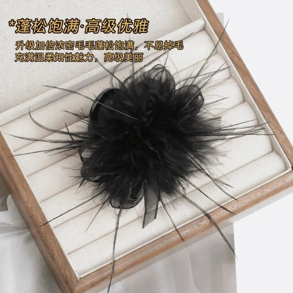 新疆包邮设计感网纱羽毛抓夹百搭气质发饰盘发爆款黑色头花鲨鱼夹