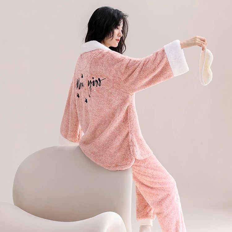 珊瑚绒睡衣女秋冬2023年新款法兰绒春秋款加厚加绒冬季家居服套装