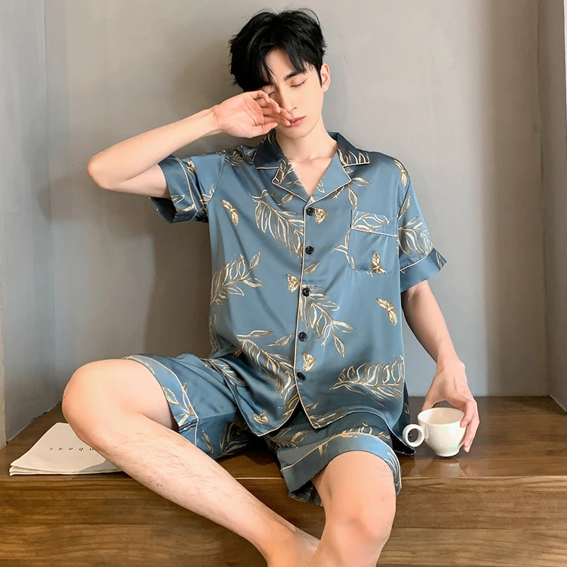 睡衣男款夏季冰丝短袖短裤新款薄款男生男士夏天睡衣男夏季冰丝