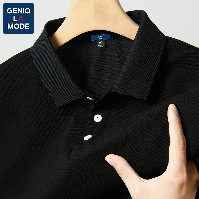 GENIOLAMODE纯色潮牌polo衫男士短袖夏季翻领t恤新款珠地透气t恤