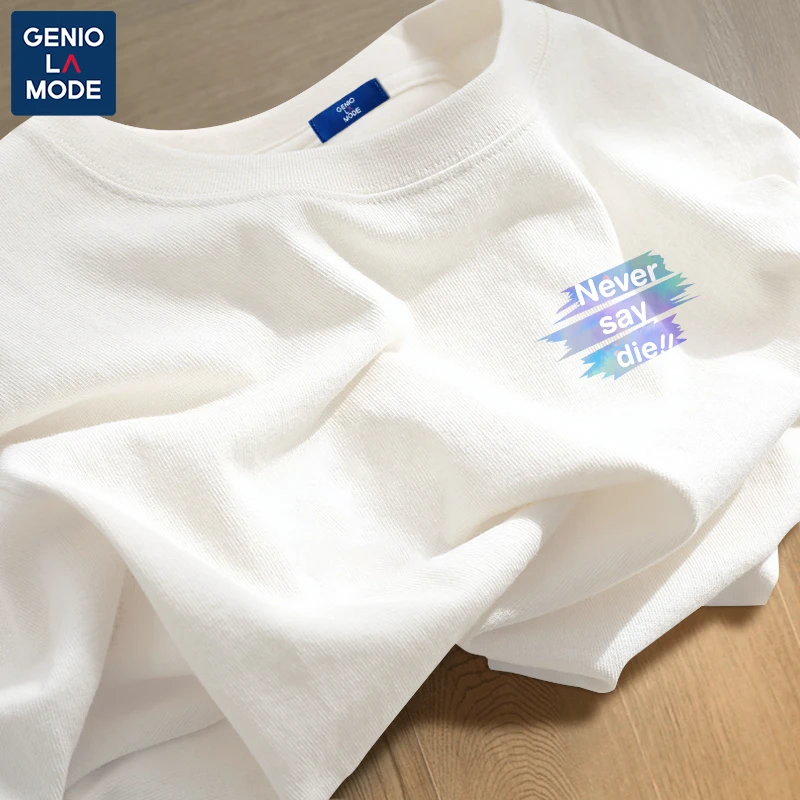 GENIOLAMODE高级感t恤男2024夏季奶蓝色短袖男生百搭纯棉体恤衫潮