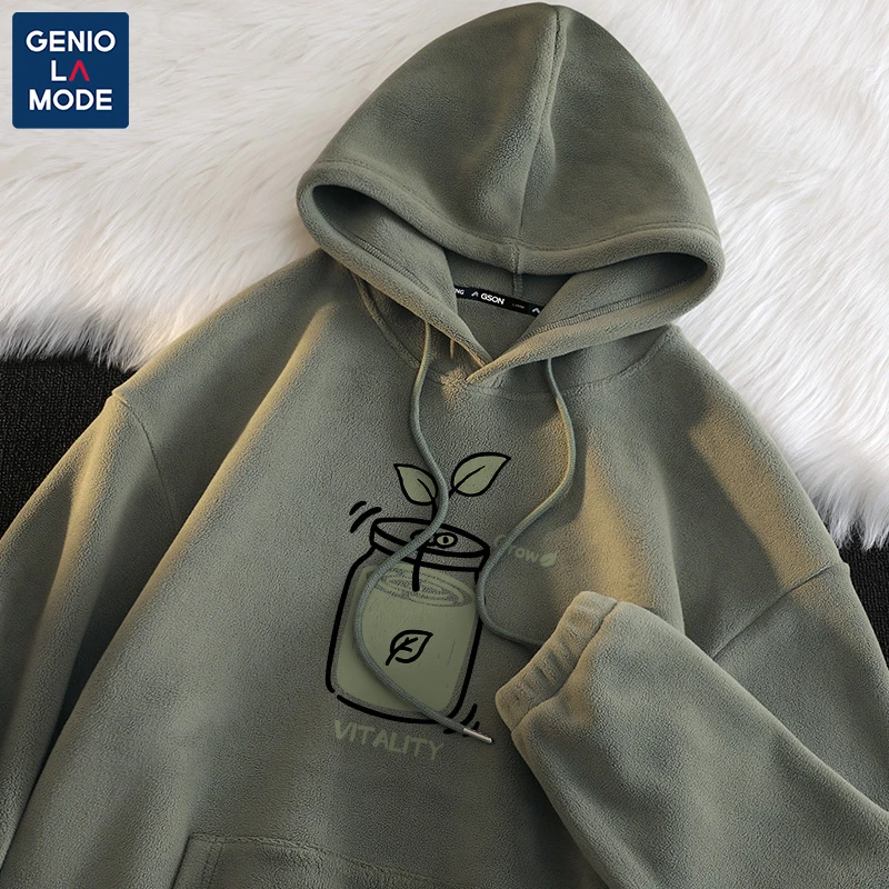 GENIOLAMODE双面奥粒绒潮牌卫衣男2025新款冬季加绒百搭连帽外套
