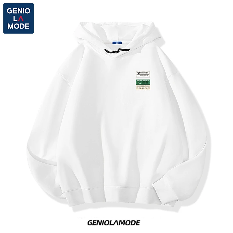 GENIOLAMODE连帽休闲卫衣男春秋季无口袋绿色日系简约时尚外套潮