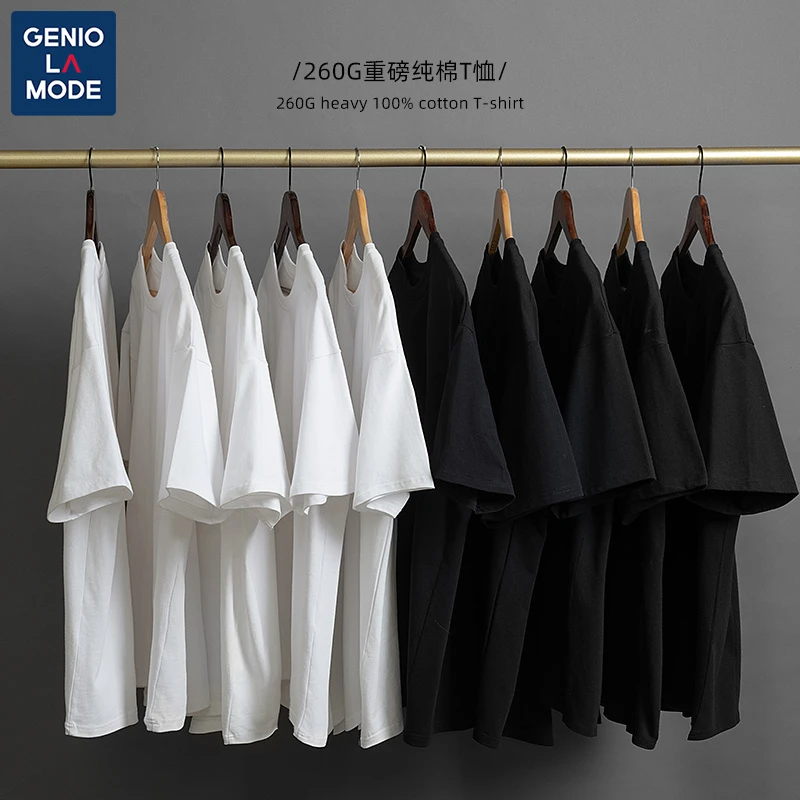 GENIOLAMODE短袖t恤男士夏季白色潮流美式复古青少年宽松大码半袖