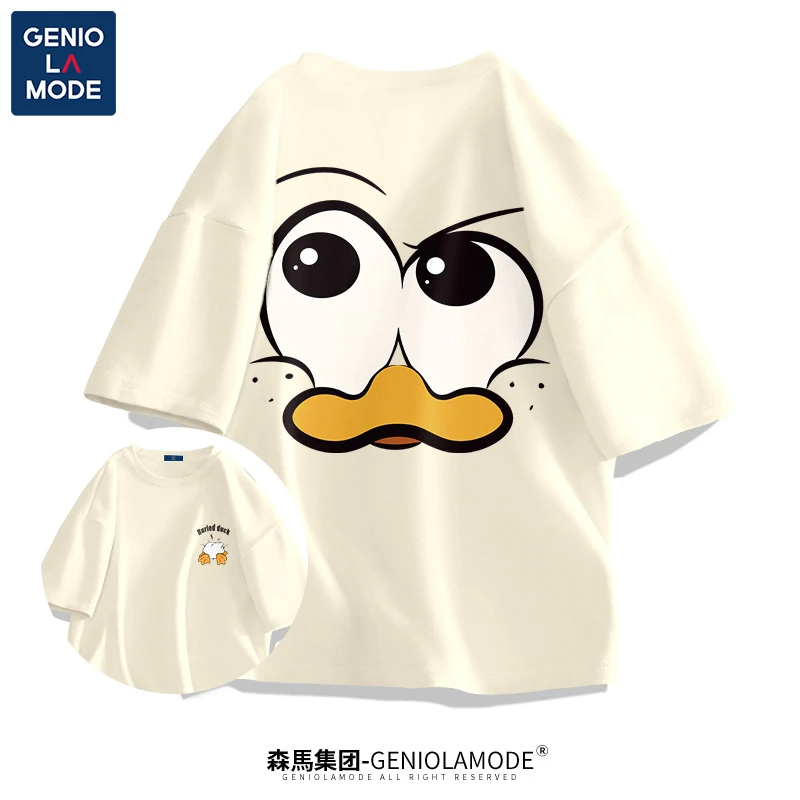 GENIOLAMODE夏季男士卡通t恤青少年鸭子图案短袖男潮流百搭情侣装