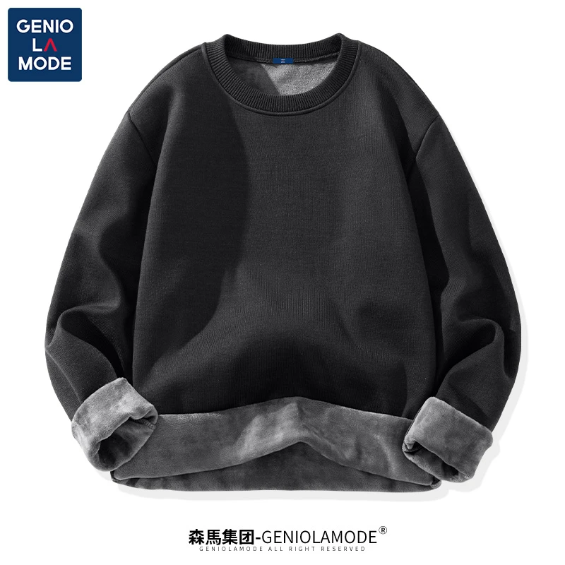 森马集团GENIOLAMODE加绒毛衣男保暖长袖圆领秋冬纯色男士打底衫