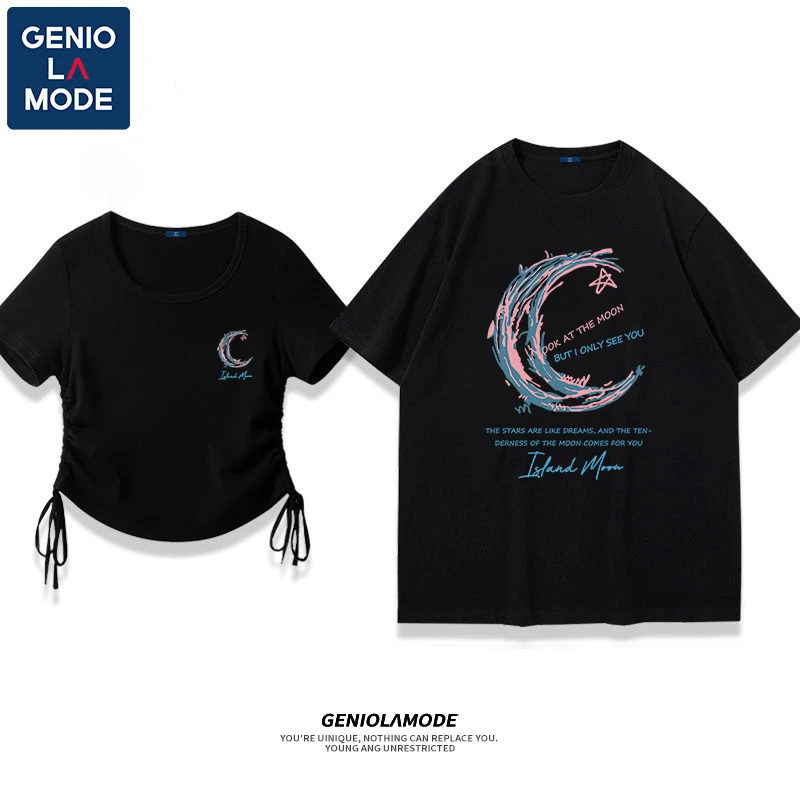 GENIOLAMODE薄荷曼波情侣短袖百搭潮牌夏季一长一短潮牌设计感t恤