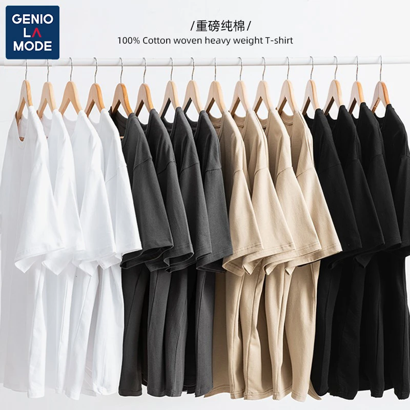 GENIOLAMODE美式重磅t恤男夏季纯棉复古打底纯色上衣短袖男士半袖