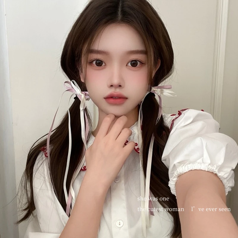 甜美可爱丝带蝴蝶结发夹双马尾夹子飘带编发发卡少女系日韩发饰